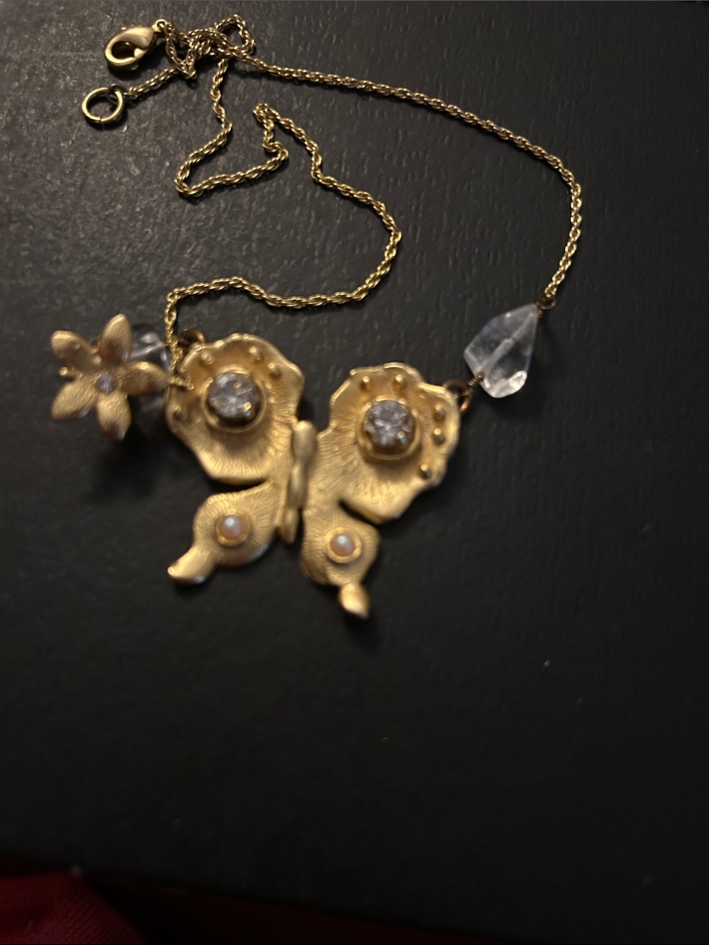 Yosca Butterfly Pendant Necklace with quartz, crystal and pearl Accents